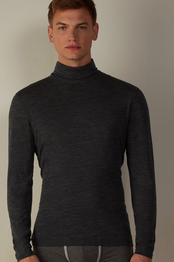 Intimssimi Long-sleeve High-Neck Merino-Wool Top Dark Grey | SGJKU38005