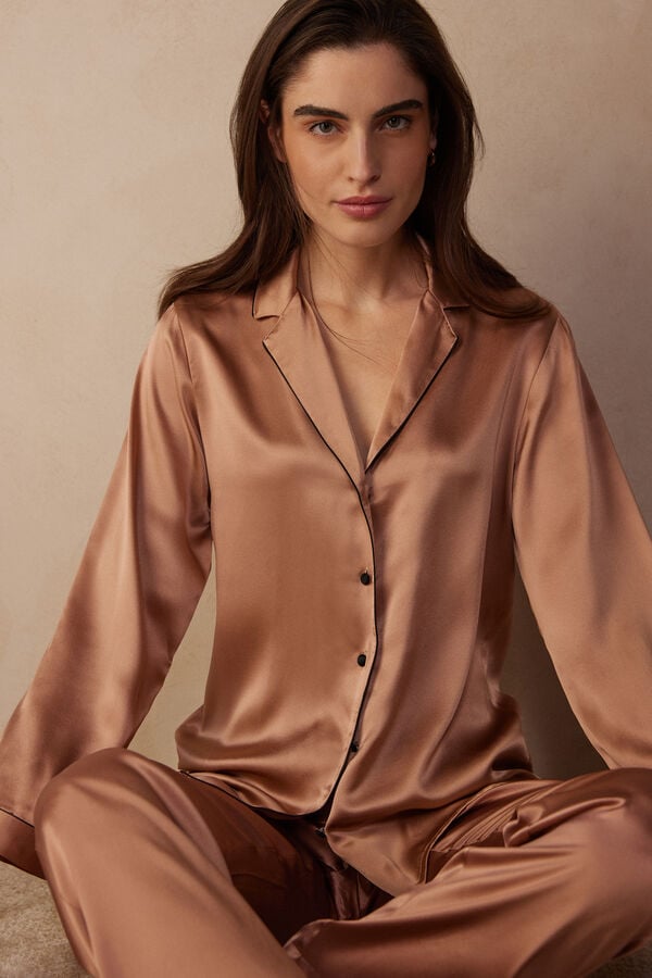 Intimssimi Mannish-Cut Jacket in Silk Satin Natural | ASGWC20524