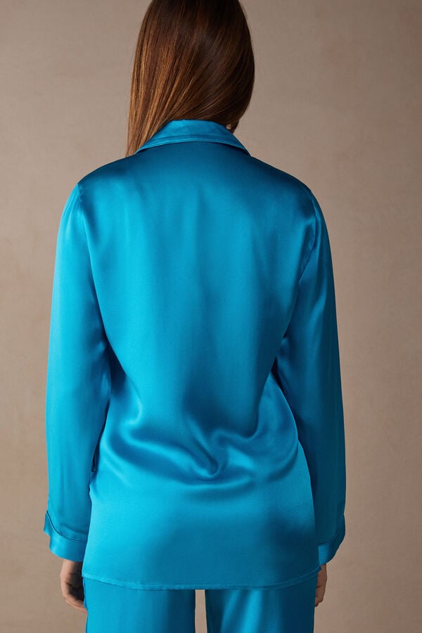 Intimssimi Mannish-Cut Jacket in Silk Satin Blue | SGDYB29755