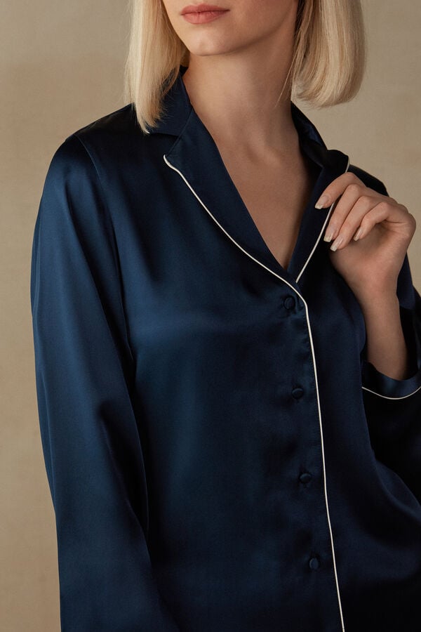 Intimssimi Mannish-Cut Jacket in Silk Satin Blue | SGICD17681