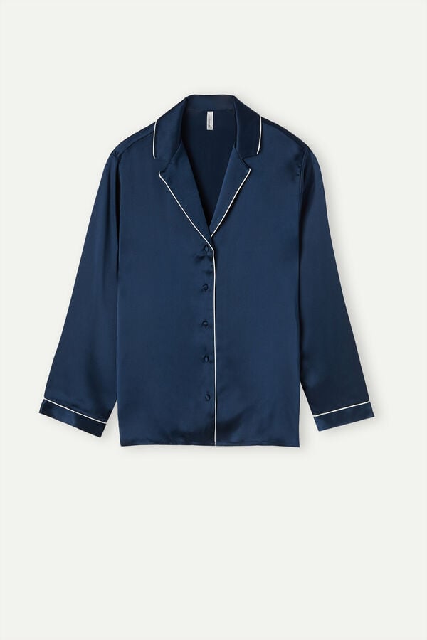 Intimssimi Mannish-Cut Jacket in Silk Satin Blue | SGICD17681