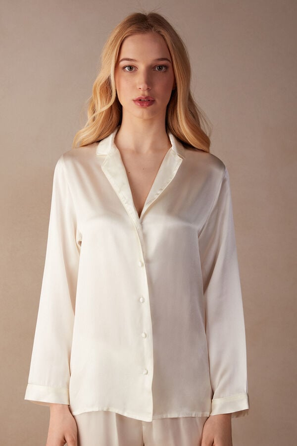 Intimssimi Mannish-Cut Jacket in Silk Satin White | SGJVR68948