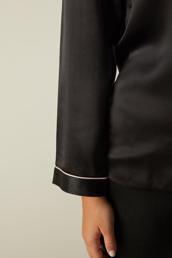 Intimssimi Mannish-Cut Jacket in Silk Satin Black | SGJZR63558