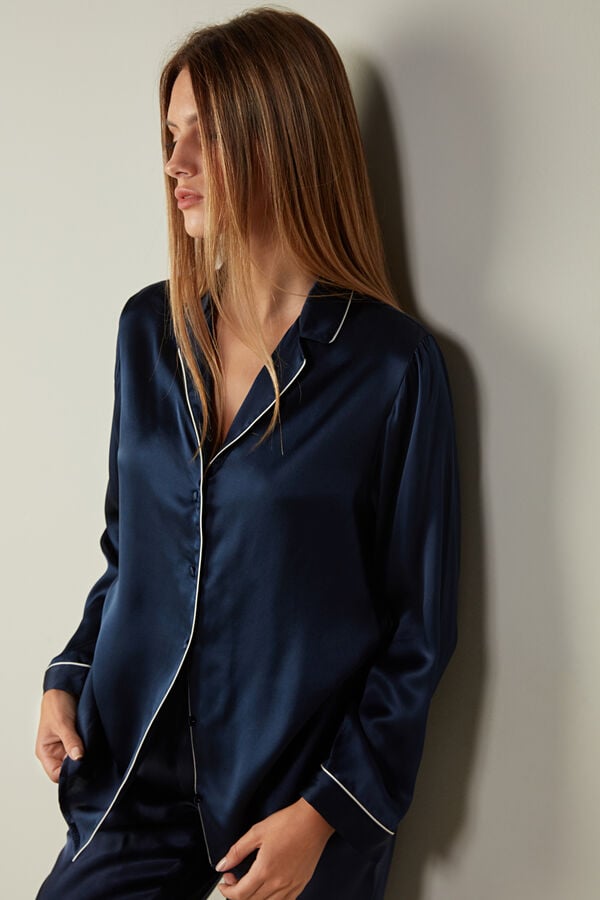 Intimssimi Mannish-Cut Jacket in Silk Satin Blue | XSGBH94757