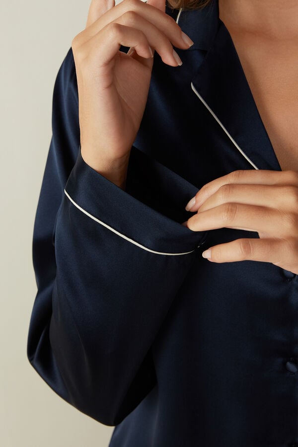 Intimssimi Mannish-Cut Jacket in Silk Satin Blue | XSGBH94757