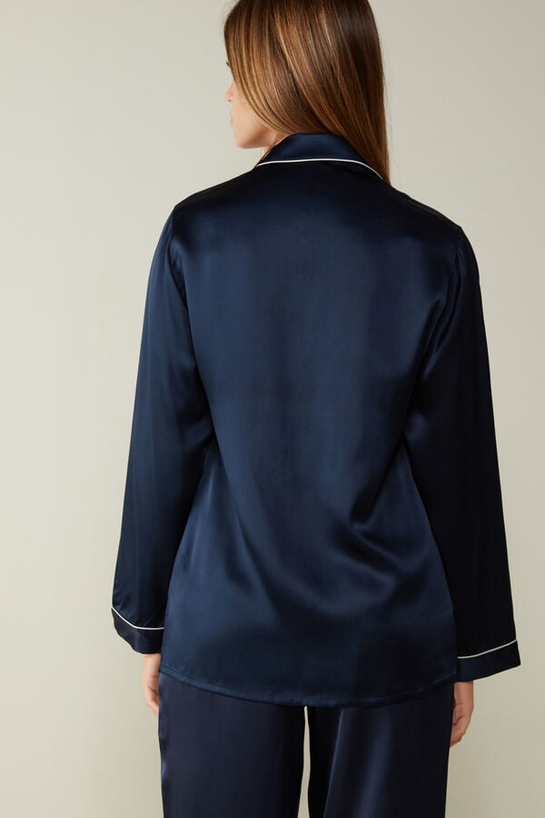 Intimssimi Mannish-Cut Jacket in Silk Satin Blue | XSGBH94757