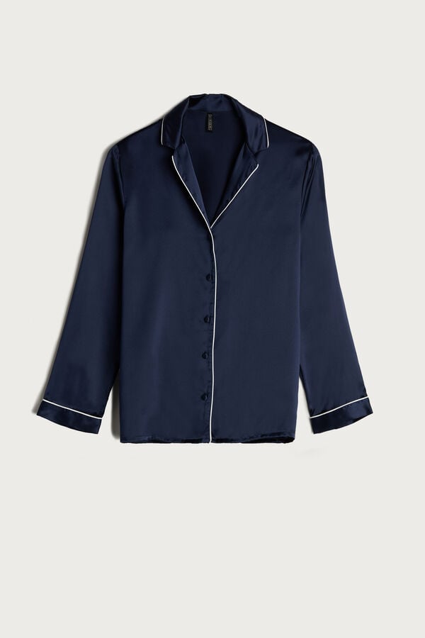 Intimssimi Mannish-Cut Jacket in Silk Satin Blue | XSGBH94757