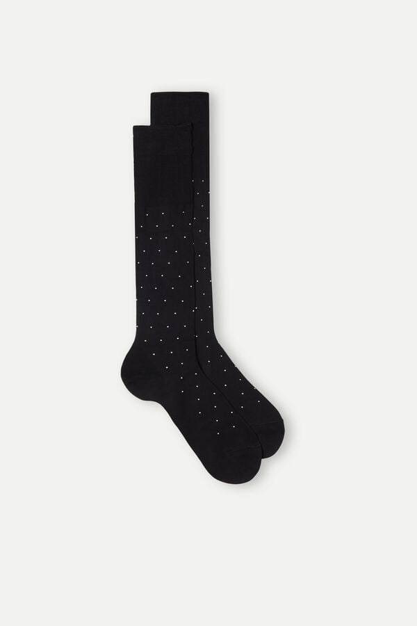 Intimssimi Men’s Long Socks in Patterned Lisle Cotton Black | DSGVO40630