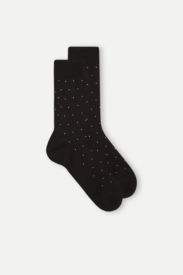 Intimssimi Men’s Short Socks in Patterned Lisle Cotton Black | SSGNY40005