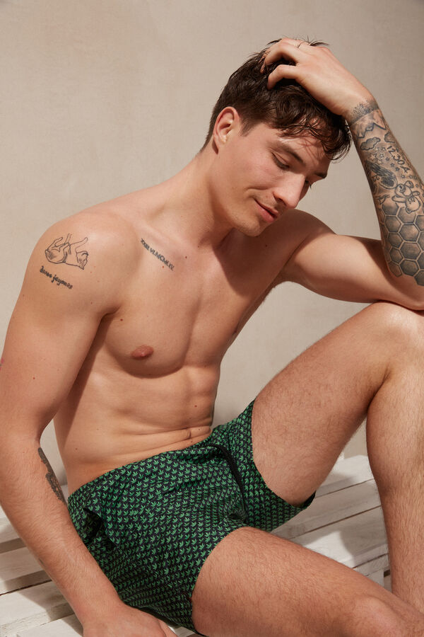 Intimssimi Micro Leaf Print Swim Trunks Green | MSGHR23817