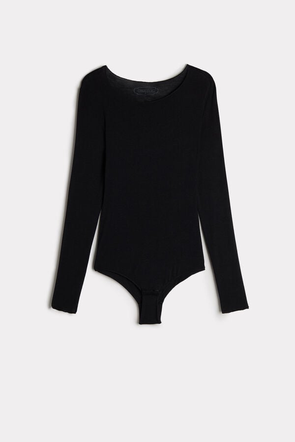 Intimssimi Modal and Cashmere Long-Sleeve Bodysuit Black | MSGHR48913