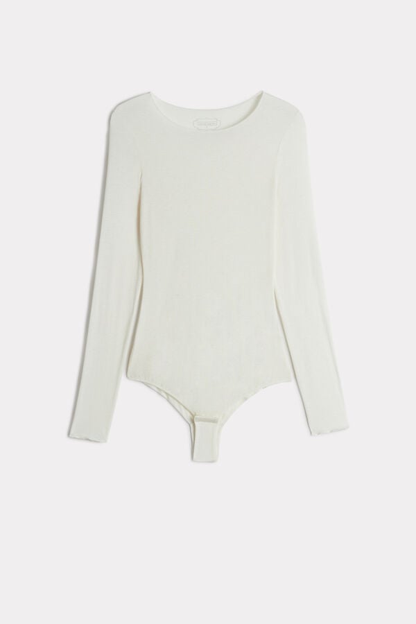 Intimssimi Modal and Cashmere Long-Sleeve Bodysuit White | SGCVG28415