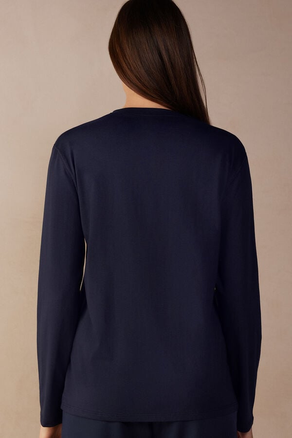 Intimssimi Oversized Long Sleeve Top in Supima® Cotton Blue | XSGGW24641