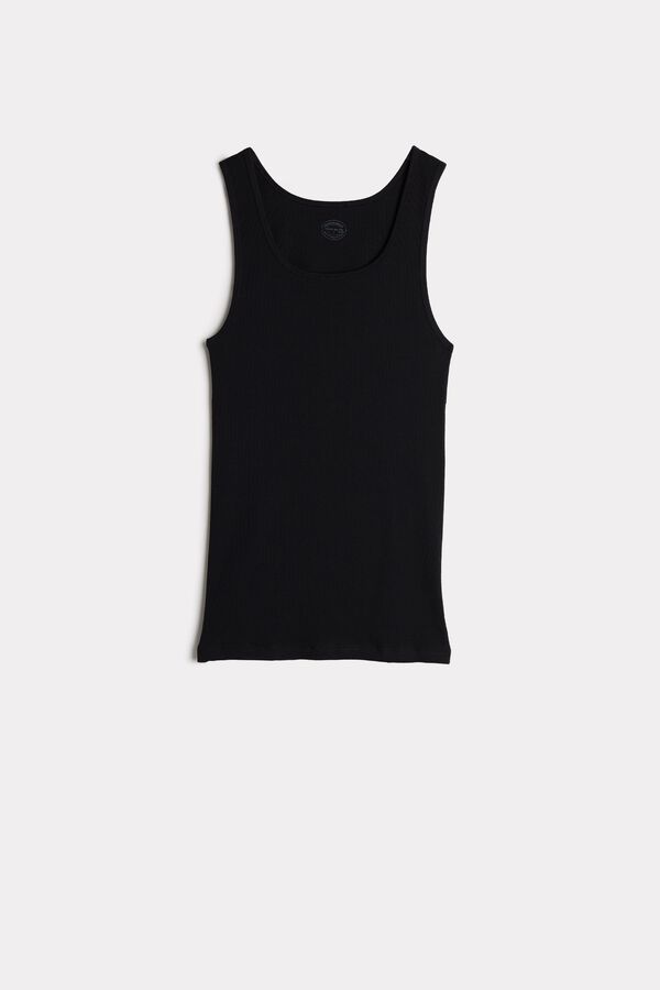 Intimssimi Ribbed Supima Cotton Tank Top Black | SGCVG56247