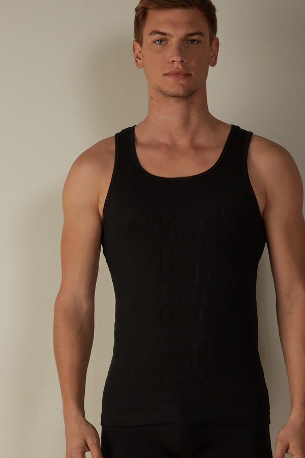 Intimssimi Ribbed Supima Cotton Tank Top Black | SGCVG56247