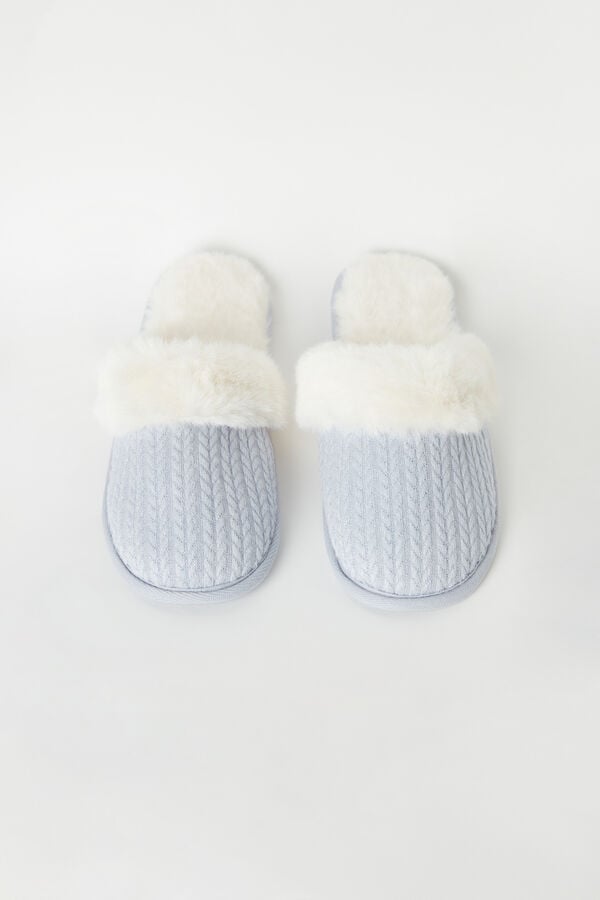 Intimssimi Ribbed Velvet Slippers with Faux Fur White | ESGVG57401