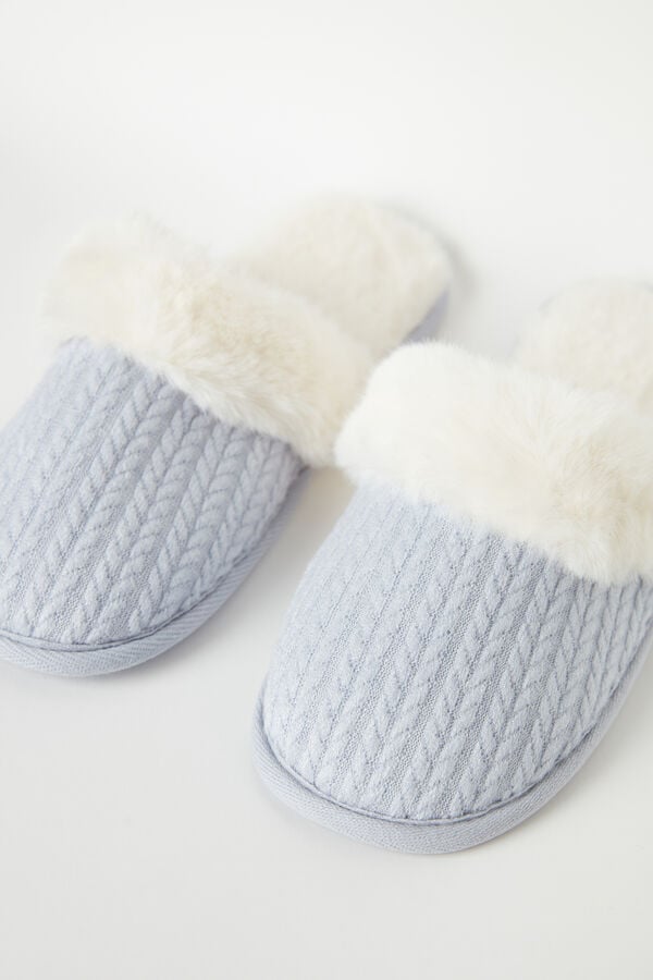 Intimssimi Ribbed Velvet Slippers with Faux Fur White | ESGVG57401