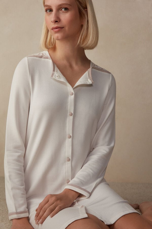 Intimssimi Romantic Bedroom Button Up Night Shirt in Modal with Wool White | ESGHC84100