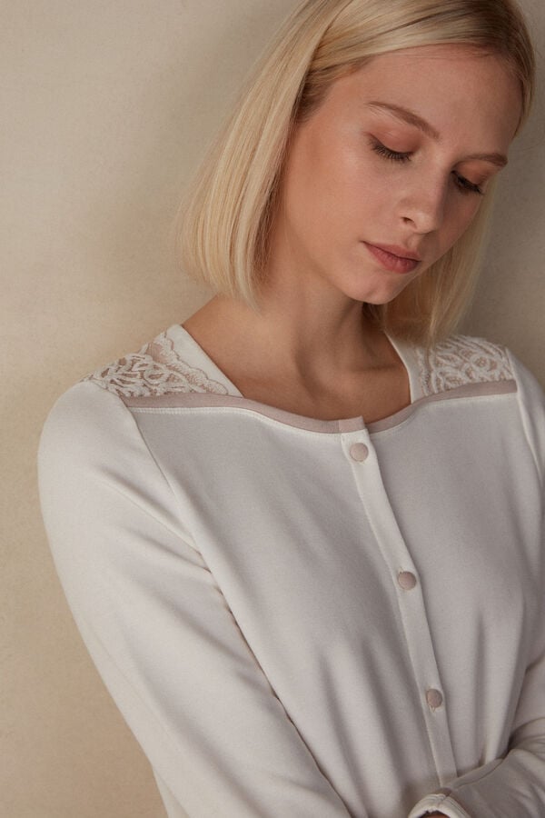 Intimssimi Romantic Bedroom Button Up Night Shirt in Modal with Wool White | ESGHC84100