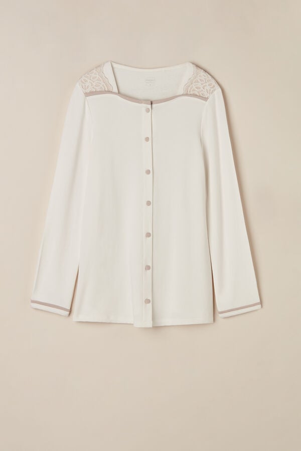 Intimssimi Romantic Bedroom Button Up Top in Modal with Wool White | PSGER21502