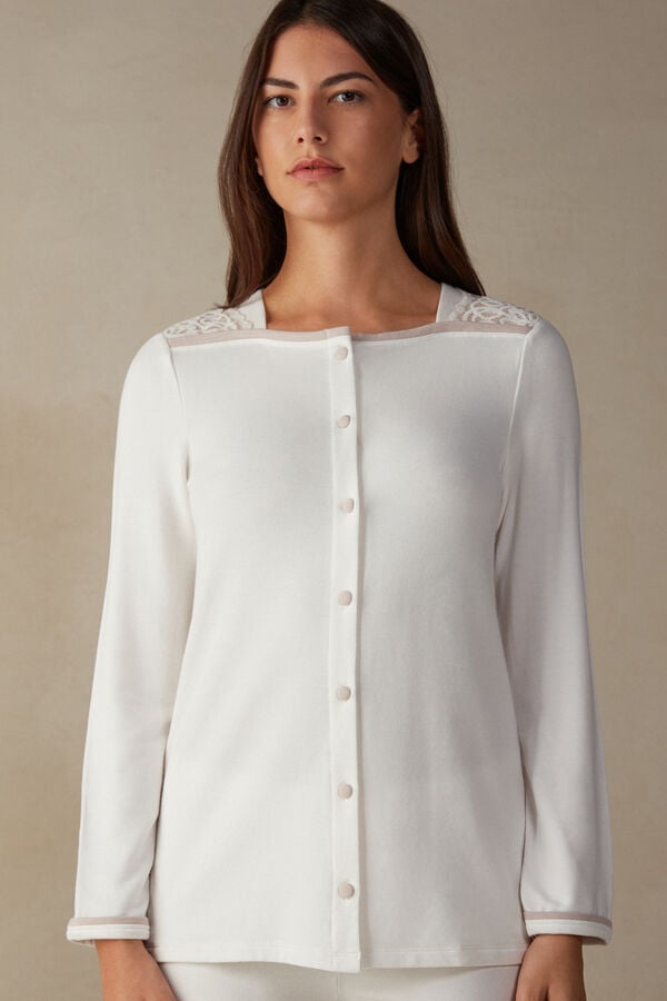 Intimssimi Romantic Bedroom Button Up Top in Modal with Wool White | PSGER21502