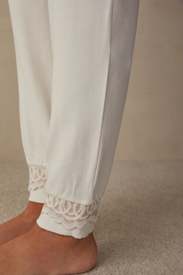 Intimssimi Romantic Bedroom Cuffed Full Length Pants in Modal with Wool White | SGNZX30924