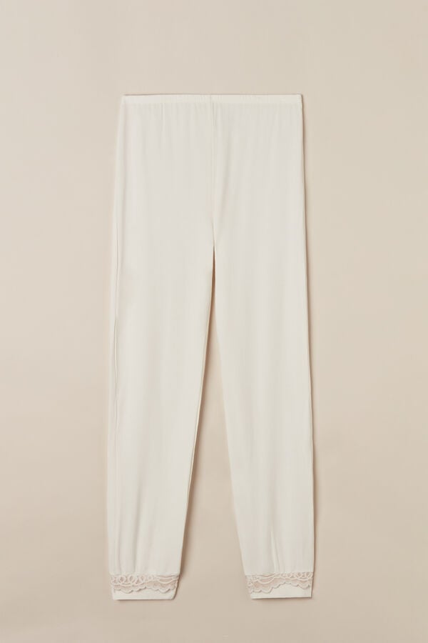 Intimssimi Romantic Bedroom Cuffed Full Length Pants in Modal with Wool White | SGNZX30924