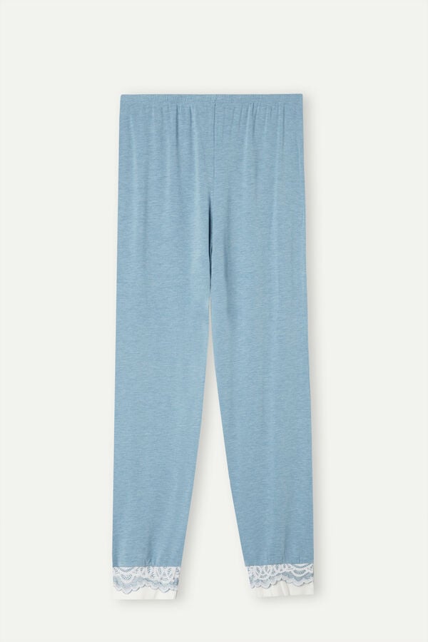 Intimssimi Romantic Bedroom Cuffed Full Length Pants in Modal with Wool Light Blue | SGXMI65465