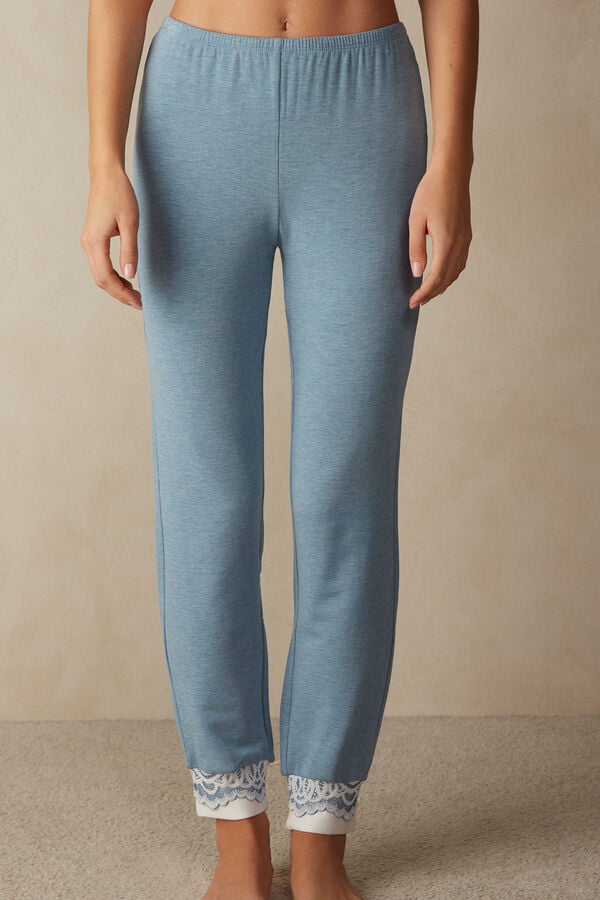 Intimssimi Romantic Bedroom Cuffed Full Length Pants in Modal with Wool Light Blue | SGXMI65465