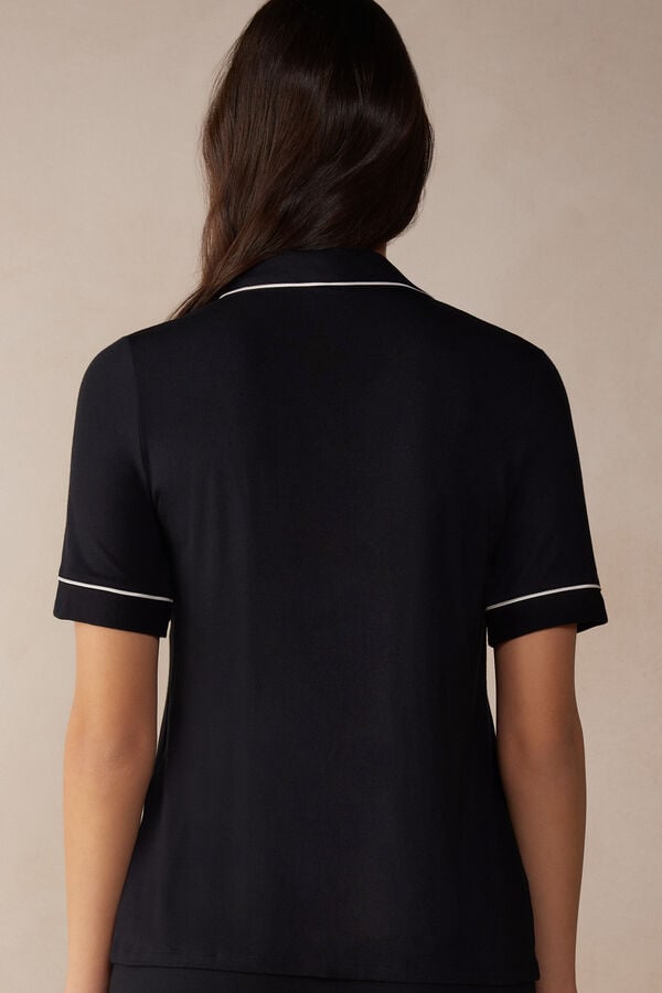 Intimssimi Short Sleeve Button Up Shirt in Modal Black | LSGSX23871