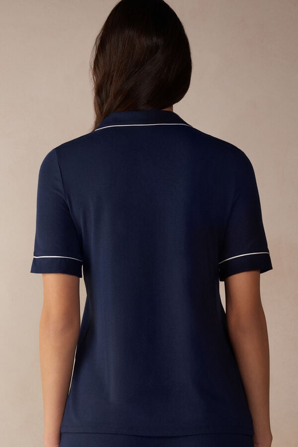 Intimssimi Short Sleeve Button Up Shirt in Modal Blue | SGCIF91547