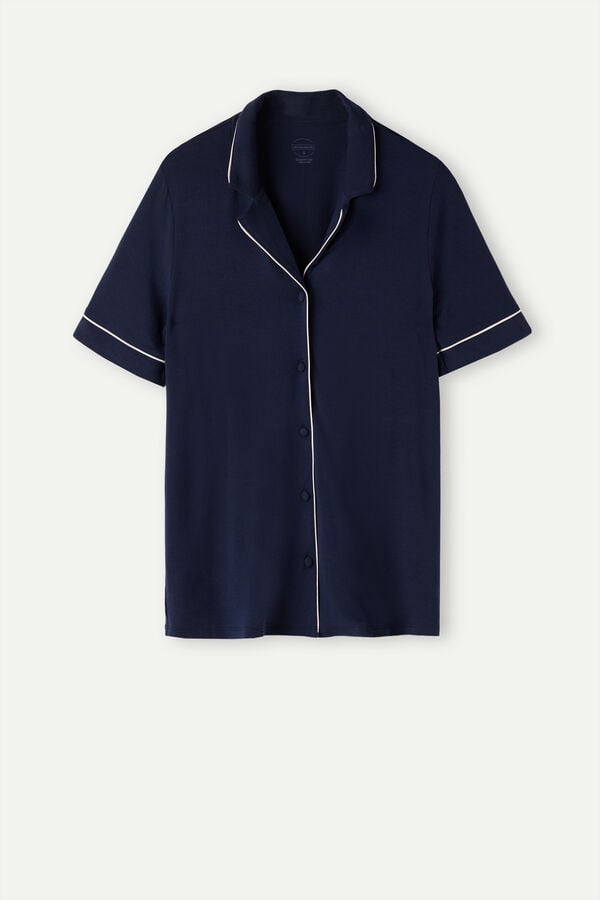 Intimssimi Short Sleeve Button Up Shirt in Modal Blue | SGCIF91547