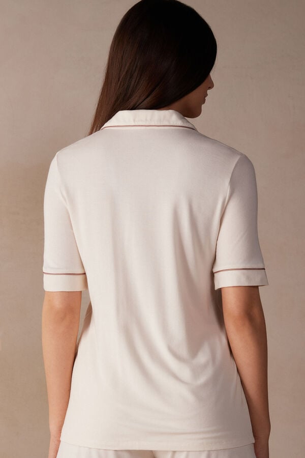 Intimssimi Short Sleeve Button Up Shirt in Modal Natural | SGNEJ96106