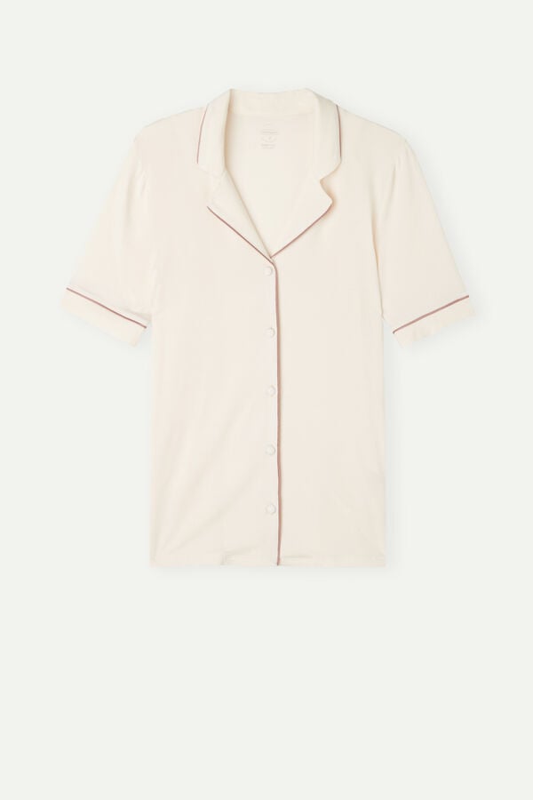 Intimssimi Short Sleeve Button Up Shirt in Modal Natural | SGNEJ96106