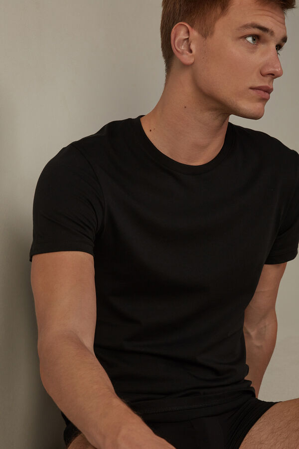 Intimssimi Short Sleeve Crew Neck T Shirt in Supima® Cotton Black | ASGWC86102