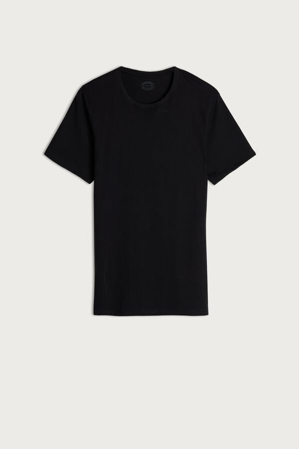 Intimssimi Short Sleeve Crew Neck T Shirt in Supima® Cotton Black | ASGWC86102