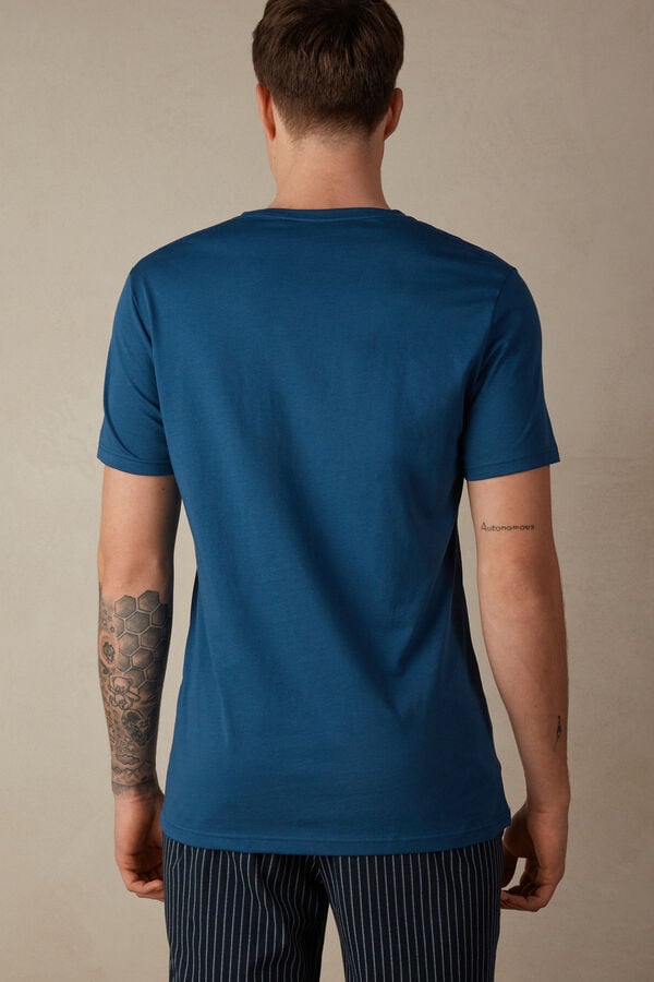 Intimssimi Short Sleeve Crew Neck T Shirt in Supima® Cotton Blue | ESGHC21393