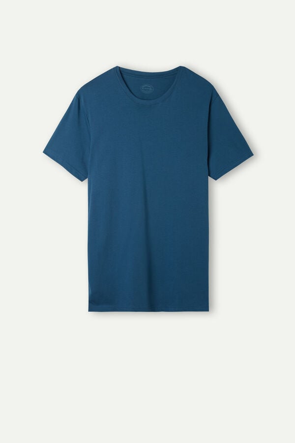 Intimssimi Short Sleeve Crew Neck T Shirt in Supima® Cotton Blue | ESGHC21393