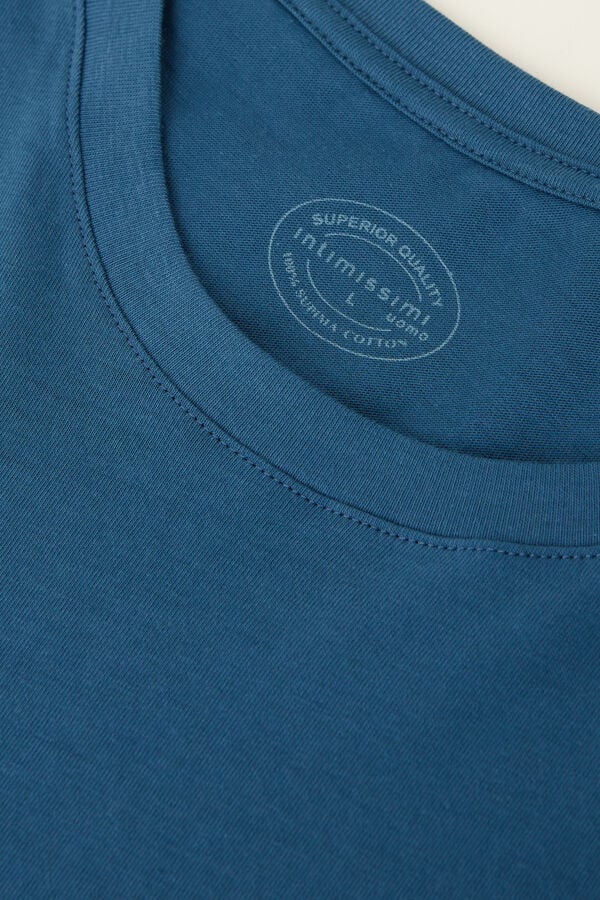 Intimssimi Short Sleeve Crew Neck T Shirt in Supima® Cotton Blue | ESGHC21393