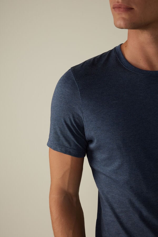 Intimssimi Short Sleeve Crew Neck T Shirt in Supima® Cotton Blue | ESGHC61013