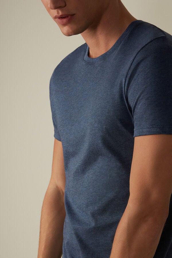 Intimssimi Short Sleeve Crew Neck T Shirt in Supima® Cotton Blue | ESGHC61013