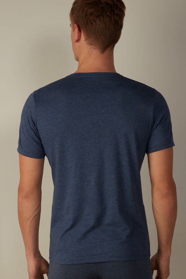 Intimssimi Short Sleeve Crew Neck T Shirt in Supima® Cotton Blue | ESGHC61013