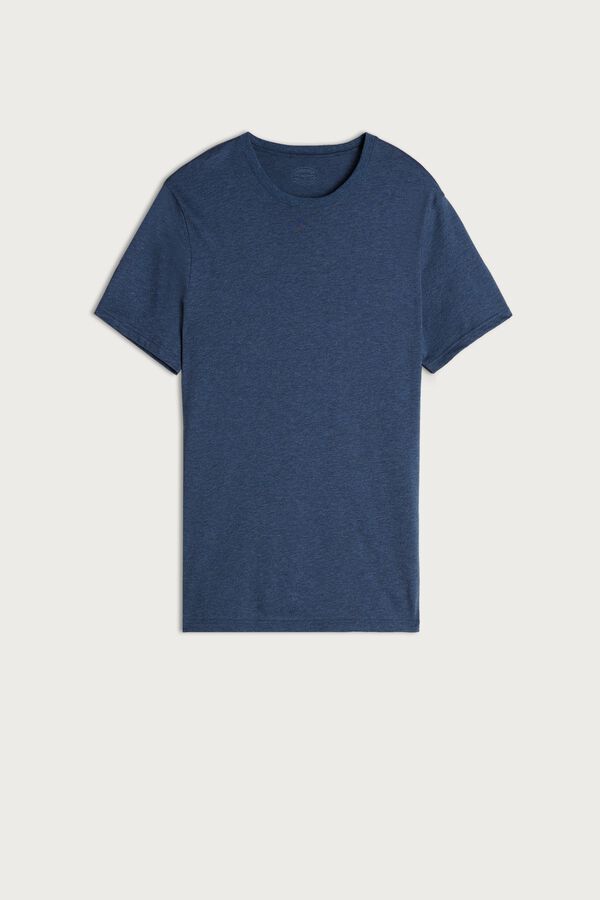 Intimssimi Short Sleeve Crew Neck T Shirt in Supima® Cotton Blue | ESGHC61013