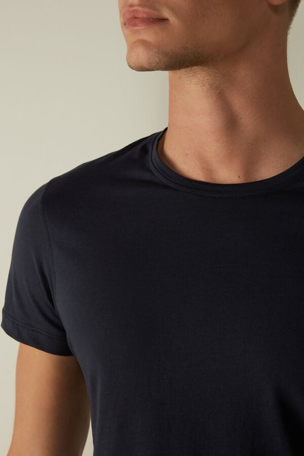 Intimssimi Short-Sleeve Crew-Neck T-Shirt in Extra-Fine Supima® Cotton Blue | MSGFT59541