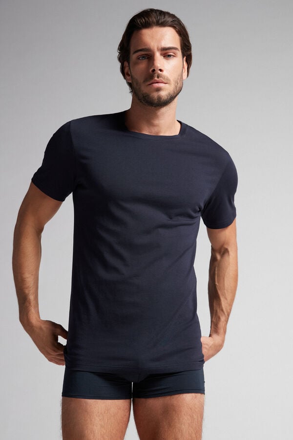 Intimssimi Short Sleeve Crew Neck T Shirt in Supima® Cotton Blue | QSGUV84144