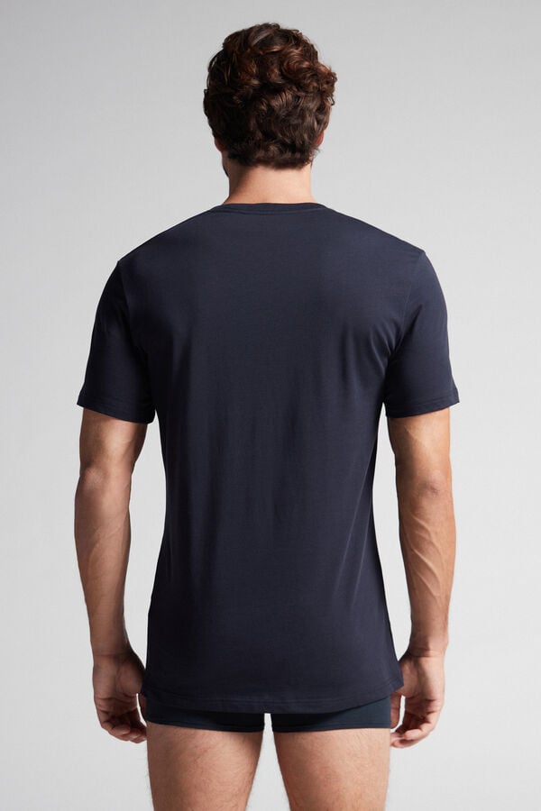 Intimssimi Short Sleeve Crew Neck T Shirt in Supima® Cotton Blue | QSGUV84144