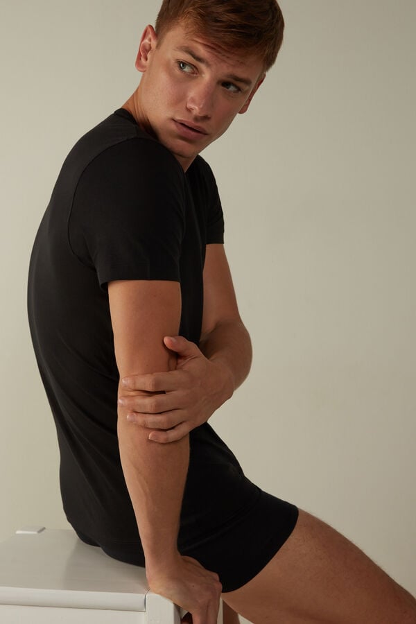 Intimssimi Short-Sleeve Crew-Neck T-Shirt in Extra-Fine Supima® Cotton Black | SGJVR24190