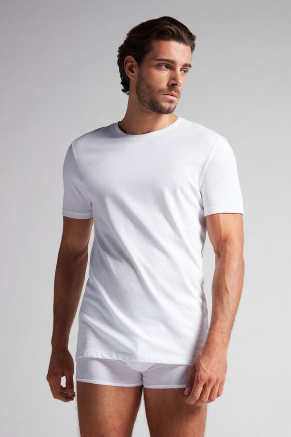 Intimssimi Short Sleeve Crew Neck T Shirt in Supima® Cotton White | SGXBR97091