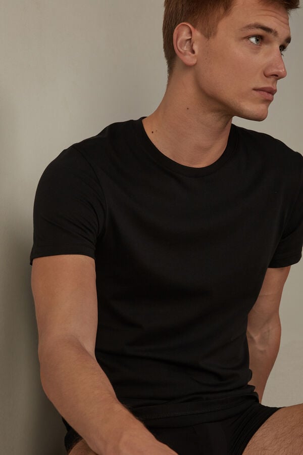 Intimssimi Short Sleeve Crew Neck T Shirt in Supima® Cotton Black | TSGWZ51533