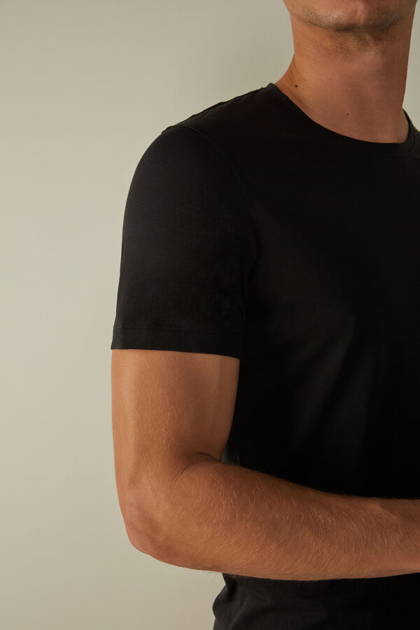 Intimssimi Short-Sleeve Crew-Neck T-Shirt in Extra-Fine Supima® Cotton Black | USGND85792